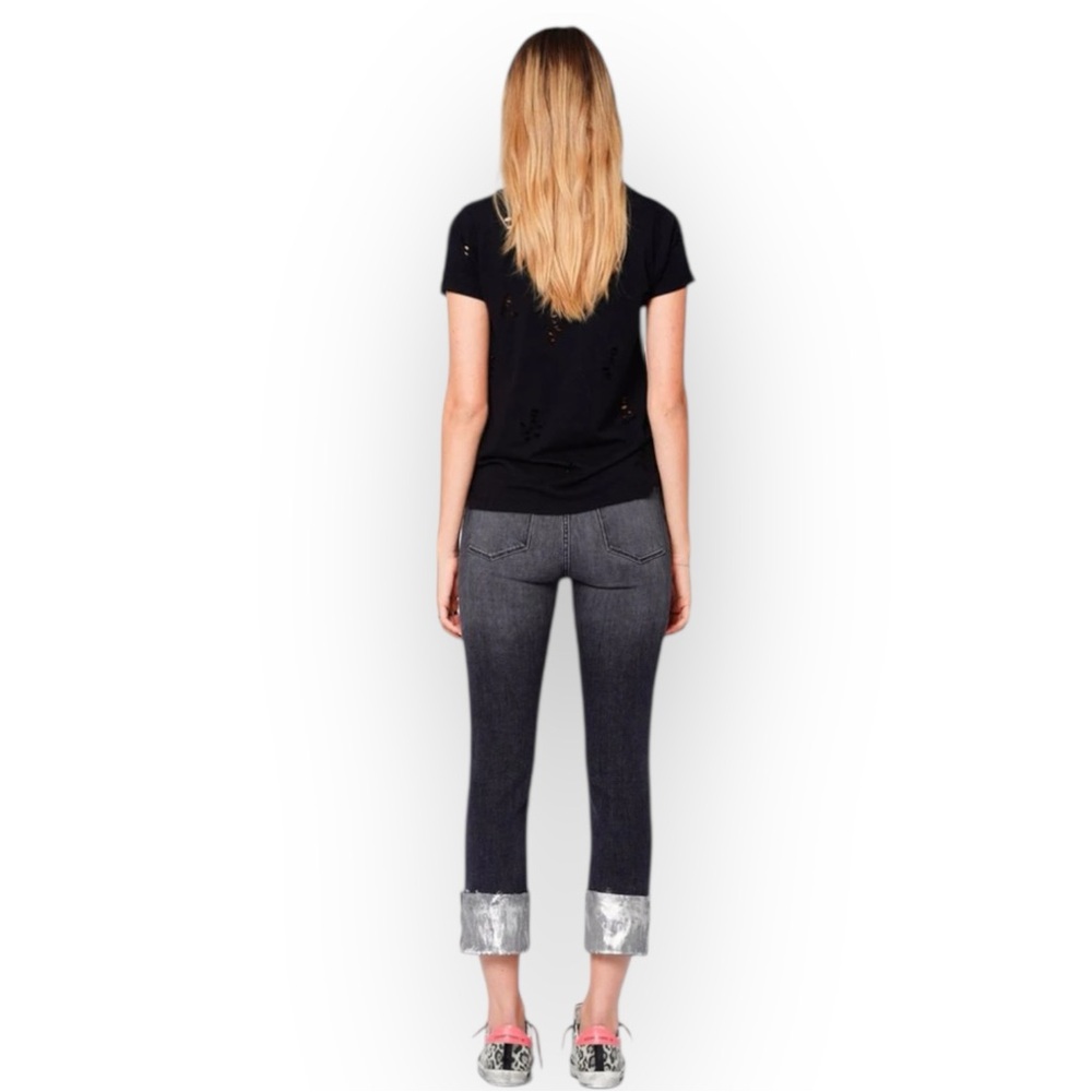 NWT Black Orchid Foil Hem Taylor Straight Leg Jeans Charcoal Gray 26 - Picture 3 of 14